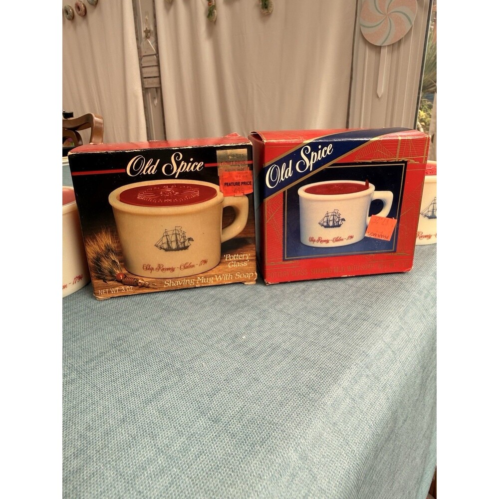 Vintage Old Spice Shaving Mug Refill Soap 3 Oz Lot of 2 w/ Brush Shulton